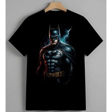 Batman Kahraman Cizimi Mavi Syh Unisex Erkek Kadın Oversize Tişört Siyah