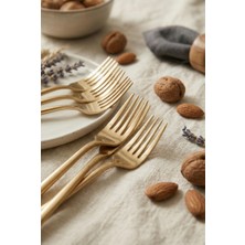 Ny Joy 6'lı Lüks Gold Paslanmaz Çelik Tatlı Çatalı Seti (16 Cm)