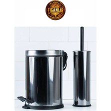 St. Morritz 5 Lt Lüx Çöp Kovası Litre Banyo Mutfak Paslanmaz Çelik Pedallı Metal + Krom Wc Fırçası