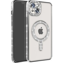 Ny Joy iPhone 15 Kılıf Joke Simli Magneticsafe Kılıf - Gümüş