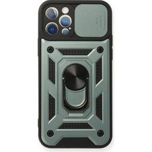 Ny Joy iPhone 12 Pro Kılıf Pars Lens Yüzüklü Silikon - Yeşil