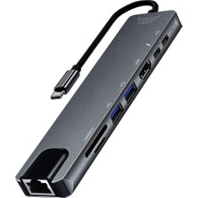 Buff Labs Type C USB 8 In 1 Hub Çoklayıcı Adaptör USB 3.0, Hdmı, USB C, Sd, Ethernet