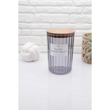 St. Morritz Ahşap Kapaklı Füme Oval Çizgili Bulaşık Makinesi Tableti Kavanozu 2200ML