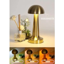 Dilay Home Mantar Model LED 3 Işık Renkli Şarjlı Metal Masa Lambası Gold