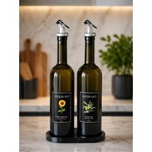 St. Morritz Mermer Desenli Akrilik Stantlı Amber 2'li 750 ml Zeytinyağı Sıvıyağ Şişesi Yağdanlık Yağlık