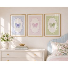 Luxor Pixels (Çerçevesiz) Pastel Tonlarda 3lü Kelebek Poster Seti