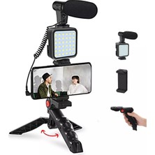 Heartz Tripod, Selfie, Video Üretimi Için Kit, Stand, Uzaktan Kumandalı Mikrofon LED Işık ve Mini Tripod Te