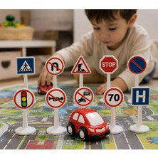 Toha 16 Parça Mini Trafik Işaretleri Oyuncak Seti – Eğitici Oyuncak Trafik Levhaları Rol Oyuncağı 5X5X12,5 cm
