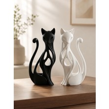 Miray Craft 2'li Iskandinav Dekoratif Plastik Kedi Biblo Seti - Siyah Beyaz Sanat Objesi 15 cm Boyutunda