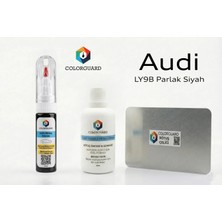 COLORGUARD Audi LY9B Parlak Siyah Rötuş Seti - 2 si 1 Arada İğne ve Fırça Uçlu Şişe, Solüsyon ve Rötuş Çeliği