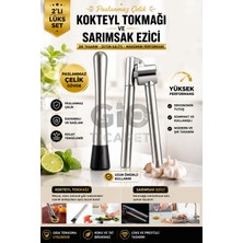 Gio Ticaret - Paslanmaz Çelik 2'li Lüks Mutfak Seti: Profesyonel Sarımsak Ezici ve Kokteyl Mojito Tokmağı
