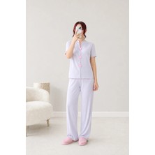Belendir Kadın Ribana Aksesuarlı Pijama Takımı Gri