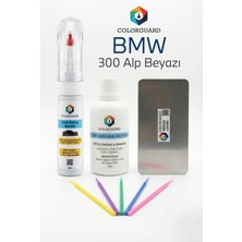 COLORGUARD BMW 300 Alp Beyazı İğneli ve Fırçalı 2 si 1 Arada Rötuş Boyası Yüzey Temizleme Solüsyonu Profesyonel ve Çapaksız Rötuş Çeliği 5'li Uygulama Çubuğu Seti