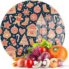 St. Morritz Cam Kesme Tahtası Yuvarlak Yılbaşı Kurabiye Desenli 30X30 cm