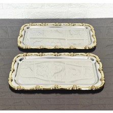 St. Morritz 2'li Sunum Tepsisi & Baton Pasta Servisi Çelik Tepsi Döküm Gold Çerçeve 32 cm