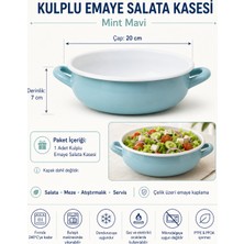 Es Dekor Art Emaye Mint Mavi Kulplu Salata & Servis Kasesi – 20 cm | Çelik Üzeri Emaye