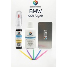 COLORGUARD BMW 668 Siyah İğneli ve Fırçalı 2 si 1 Arada Rötuş Boyası Yüzey Temizleme Solüsyonu Profesyonel ve Çapaksız Rötuş Çeliği 5'li Uygulama Çubuğu Seti