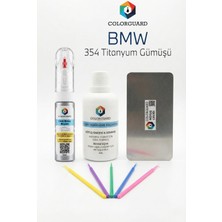 COLORGUARD BMW 354 Titanyum Gümüşü İğneli ve Fırçalı 2 si 1 Arada Rötuş Boyası Yüzey Temizleme Solüsyonu Profesyonel ve Çapaksız Rötuş Çeliği 5'li Uygulama Çubuğu Seti