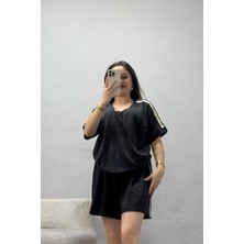 Belendir Kadın Pike Modal Premium Şortlu Takım Siyah