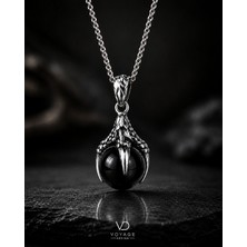 Voyage Accessory Paslanmaz Çelik Minimal Stil Siyah Cam Boncuk Kartal Pençesi Kolye