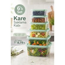 Calvera 6'lı Kare Saklama Kabı Seti 8,79 L – Buzdolabı Uyumlu – 6 Farklı Boy Yeşil