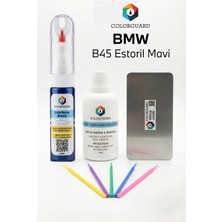 COLORGUARD BMW B45 Estoril Mavi İğneli ve Fırçalı 2 si 1 Arada Rötuş Boyası Yüzey Temizleme Solüsyonu Profesyonel ve Çapaksız Rötuş Çeliği 5'li Uygulama Çubuğu Seti