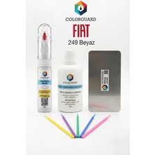 COLORGUARD FIAT-TOFAŞ 249 Beyaz İğneli ve Fırçalı 2 si 1 Arada Rötuş Boyası Yüzey Temizleme Solüsyonu Profesyonel ve Çapaksız Rötuş Çeliği 5'li Uygulama Çubuğu Seti