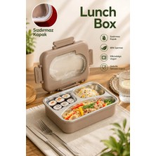 Porsima 3010-1 Paslanmaz Çelik 3 Bölmeli Vakumlu Yemek Termosu Beslenme Kutusu Taşınabilir Lunch Box Sefer Tası - Kahve