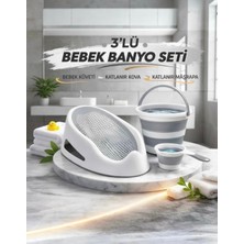 Kaya Group® Bebek Banyo Seti Bebek Yıkama Küveti Katlanır Kova Katlanır Maşrapa ( 3 SET )