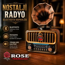Rose Teknoloji Nostalji Gramofon Tasarımlı Fm Radıo Hafıza Kartı ve USB Flash Bellek Destekli Şarj Edilelir Bluetooth Hoparlör