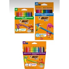 Bic 3'lü Kalem Seti 12'li Kuru Boya 12'li Pastel Boya 12'li Keçeli Kalem