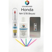 COLORGUARD Honda NH 578 Beyaz İğneli ve Fırçalı 2 si 1 Arada Rötuş Boyası Yüzey Temizleme Solüsyonu Profesyonel ve Çapaksız Rötuş Çeliği 5'li Uygulama Çubuğu Seti