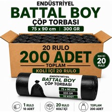 Liva Ambalaj Endüstriyel Battal Boy Çöp Torbası 75x90 cm 300 gr - 20 Rulo x 10 Adet (Toplam 200 Adet) Kalın ve Dayanıklı Siyah Çöp Poşeti