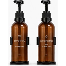 Campexpert Karavan Için 2’li Doldurulabilir Plastik Dispenser Seti – Shampoo ve Body Wash Etiketli, Duvara Monte, 400 ml  Amber Şişe