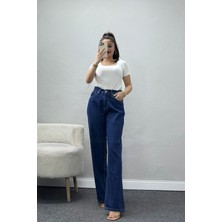 Belendir Kadın Wide Leg Kot Pantolon Lacivert