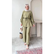 Miraydin Butik Kadın Belden Bağlamalı Tunik Pantolon Takım M6034 - Yeşil