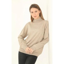 Velmora Fashion Kadın Yarım Balıkçı Yaka Triko Kazak - Bej