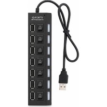 7 Port USB 2.0 Çoklayıcı Hub - Adaptör Destekli On/off Anahtarlı