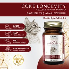 Core Longevity Kedi Takviyesi, Taurin, Koenzim Q10, Nad+, PQQ ve Mantar Kompleksi, Sağlıklı Yaş Alma, 30 Tablet