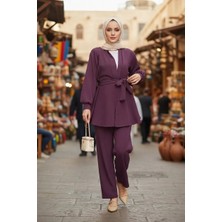 Stil Kuşağı Kadın Mürdüm Tunik Pantolon İkili Takım