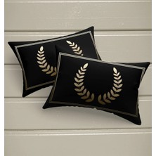 Ardizayn 2'li Taç Desenli, 35x55 Cm Dikdörtgen, (Siyah-Gold) Kırlent Kılıfı - Çift Taraflı Baskı