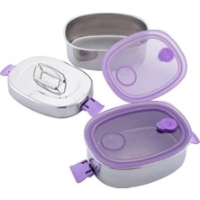 Zebra Thailand Zebra Paslanmaz Çelik Sefer Tası 2 Katlı 780 ml x 2, Oval, Kilitli Kapak, Mor