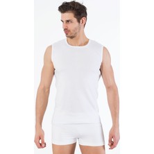 Siyah İnci Beyaz Pamuklu Yuvarlak Yaka Kolsuz T-Shirt