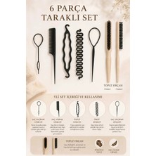 Invictus Design Kadın Siyah 5'li Saç Örgü Model & Topuz Aparat ve Profesyonel Ahşap Wax Topuz Fırçası Saç Tarak 2'li Set