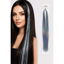 Invictus Design Kadın Gümüş Renk Simli Saç Aksesuar Saç Işıltısı Yan Postiş Hair Tinsel Shiny Hair Holografik Pratik Bağlamalı