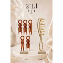 Invictus Design Kadın Gizli Topuz Tokası Saç Düzenleyici Saç U Pin Firkete Saç Çatalı ve Gold Bukle Belirginleştirici Kıvırcık Saç Tarak 2'li Seti