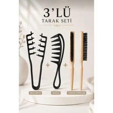 Invictus Design Profesyonel Ahşap Topuz Fırçası & Bukle & Mucizevi Dalgalı Saç Wax Tarak 3'lü Set