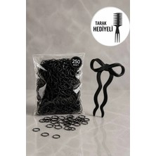 Invictus Design Kadın Siyah 250 Adet Perma Silikon Örgü Minik Esnek Lastik Toka ve Fiyonk Figürlü Gizli Topuz Firkete Saç Pin 2' Li Set Profesyonel Üç Yönlü Tarak Hediyeli