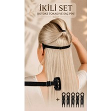 Invictus Design Kadın Siyah Kaş Göz ve Yüz Germe Lastikli Botoks Tokası ve 5'li Gizli Topuz Tokası Saç Düzenleyici Saç U Pin Firkete Saç Çatalı 2'li Set