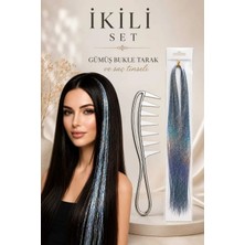 Invictus Design Kadın Gümüş Holografik Takma Saç Postiş Peruk ve Bukle Belirginleştirici Geniş Dişli Kıvırcık Tarak 2'li Set